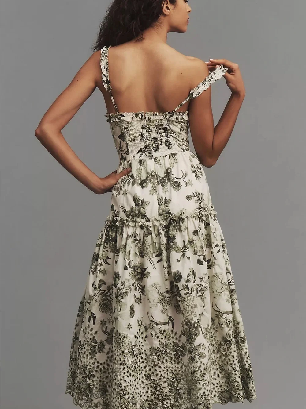 Anthropologie Sleeveless Sweetheart A-Line Midi Dress Eyelet Green - Picture 2 of 15